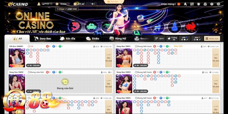 Sảnh casino QH88 On Sexy thời thượng